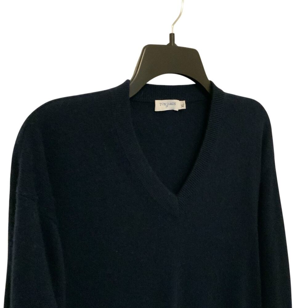 Tom James Vneck Cashmere Sweater Navy Blue Mens XL - Picture 2 of 8